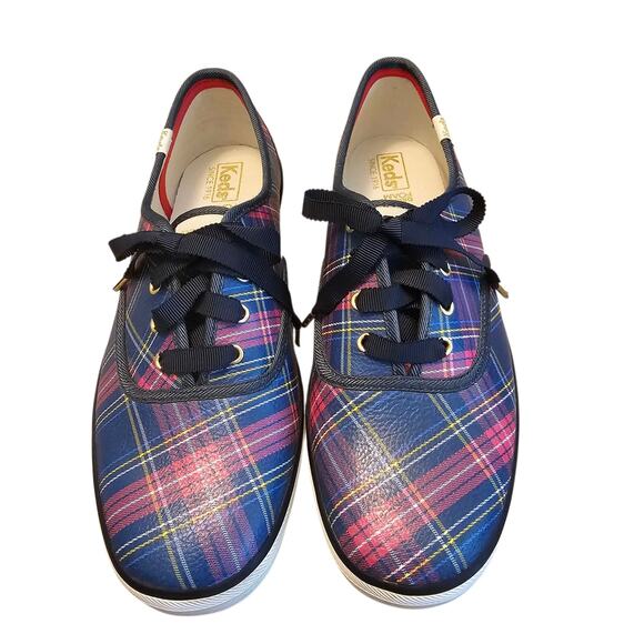 Talbots Exclusive Keds Champion Plaid Sneakers Navy Pink Leather Size 9 Leather - Picture 4 of 5